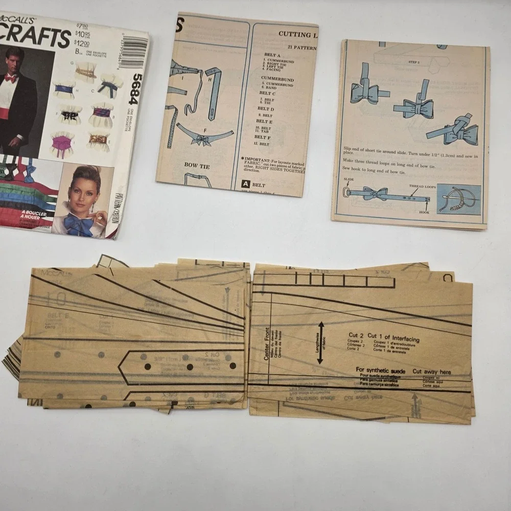 McCall's 5684 Sewing Pattern Belt Tie Cummerbund Formal Accessory Vintage 1991